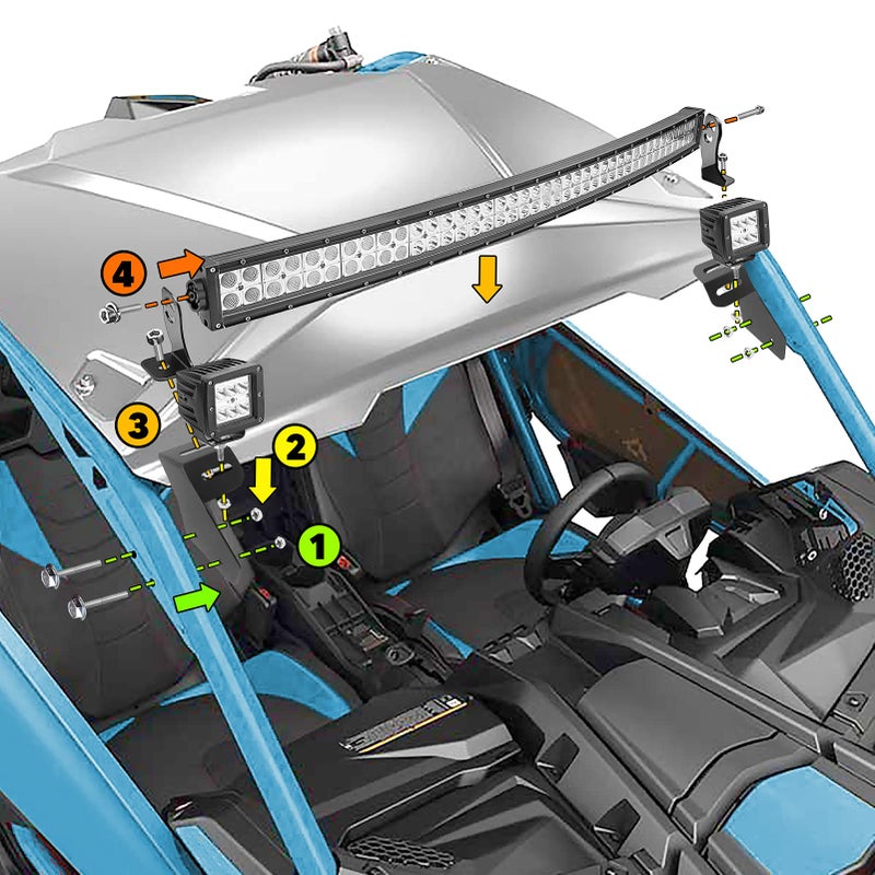 WeiSen 42" 240W LED Curved Light Bar & 2PCS 24W 3" Cube Lights Pod w/Roof Light Mount and Rocker Switch Wiring Kit Compatible with Can-am Maverick X3 X RS 2017-2025 - Image 2